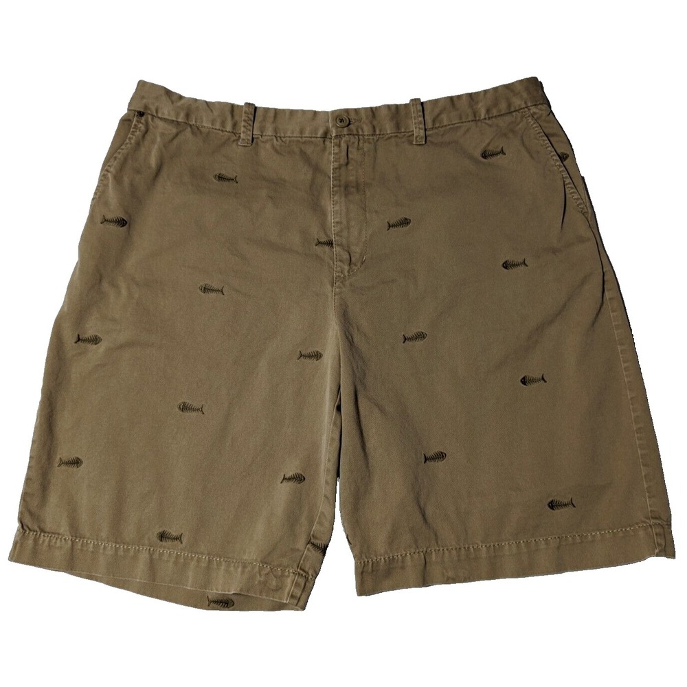 OLD NAVY SURPLUS Co FISH BONE GEO Men 40x11 Cotton Brown Embroidered Shorts